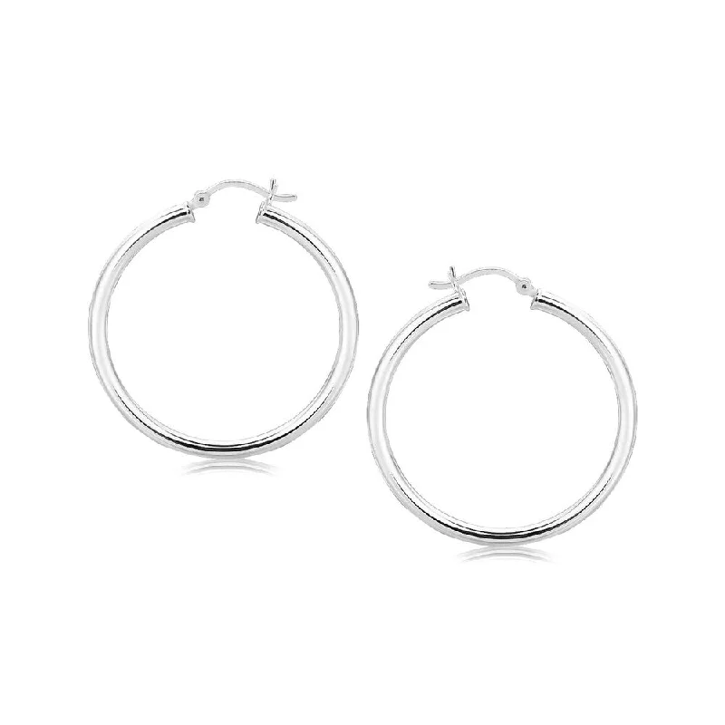 Sterling Silver Rhodium Plated Polished Motif Hoop Earrings (35mm)