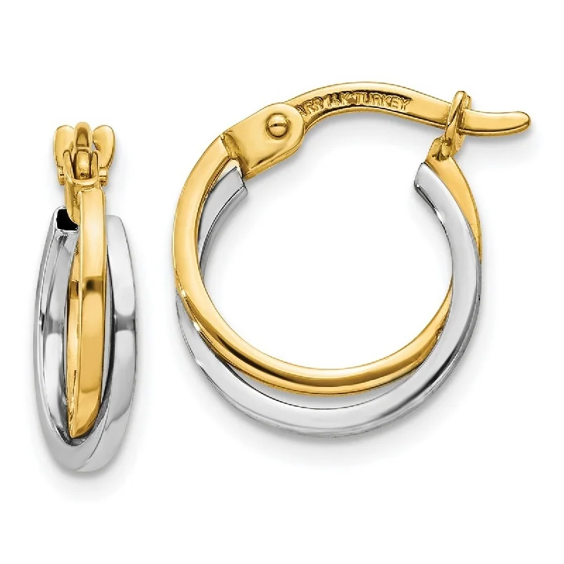 Curata 10k Two Tone Gold Polished Hollow Hoop Earrings - 14x12mm