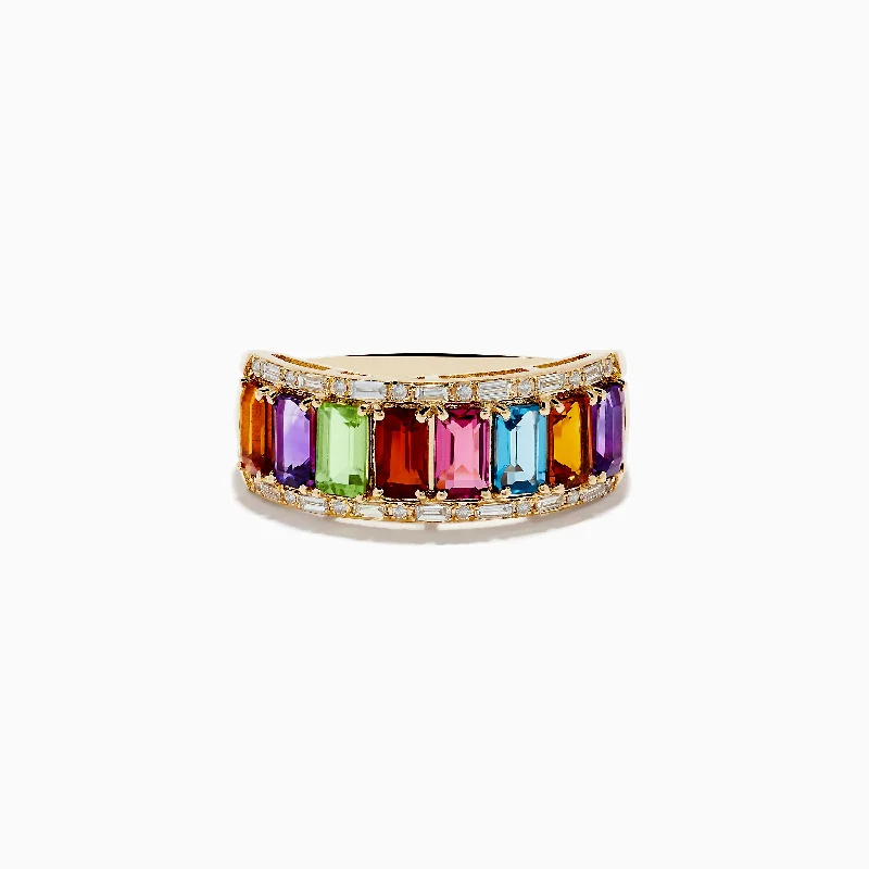 Mosaic 14K Yellow Gold Multi Gemstone and Diamond Ring