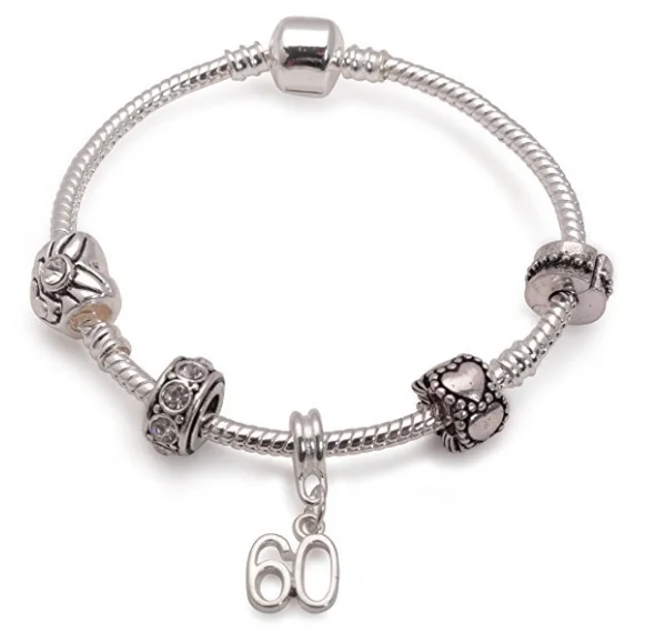 Age 60 'Silver Romance' Silver Plated Charm Bead Bracelet