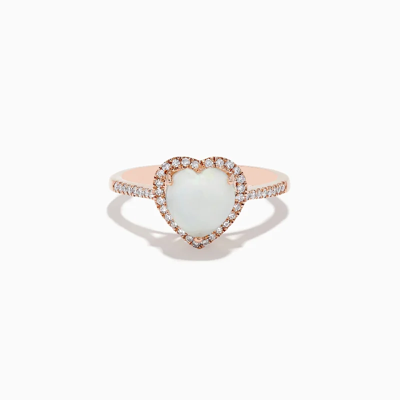 Aurora 14K Rose Gold Diamond and Opal Heart Ring