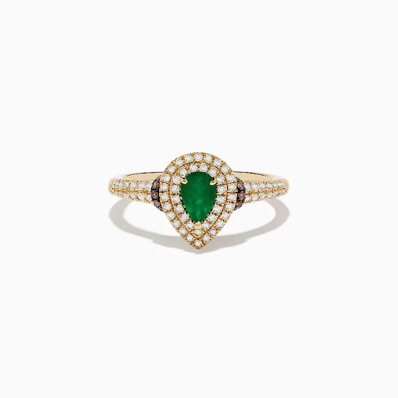 Brasilica 14K Yellow Gold Emerald, White and Espresso Diamond Ring