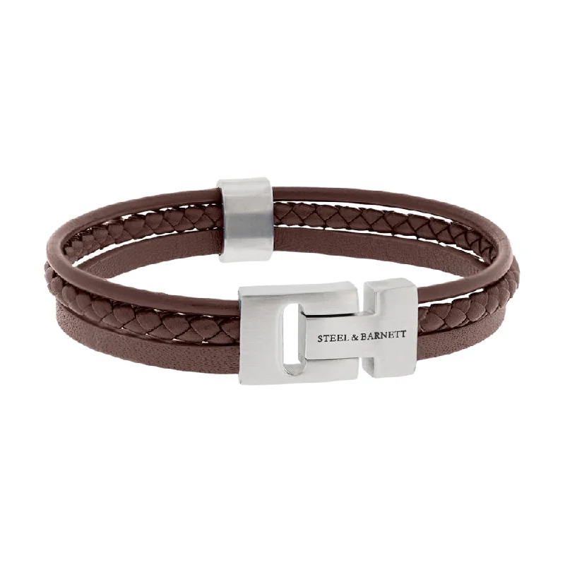 "Casual Cole" Brown Three-Strand Leather Bracelet by Steel & Barnett