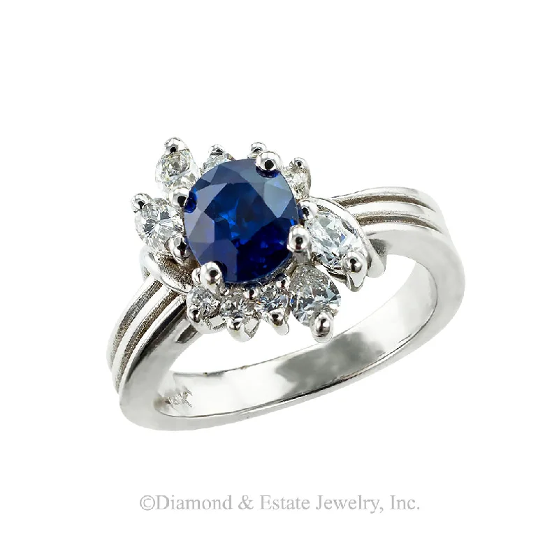 Sapphire Diamond White Gold Cluster Ring