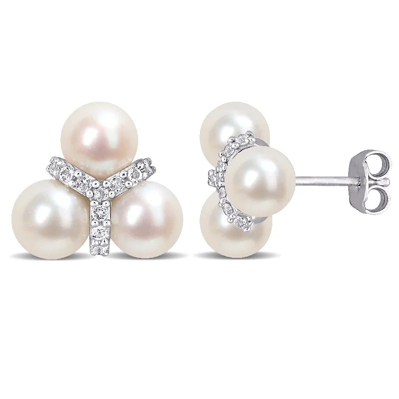 Miadora Freshwater Cultured Pearl 3-Pearl Stud Earrings in Sterling Silver