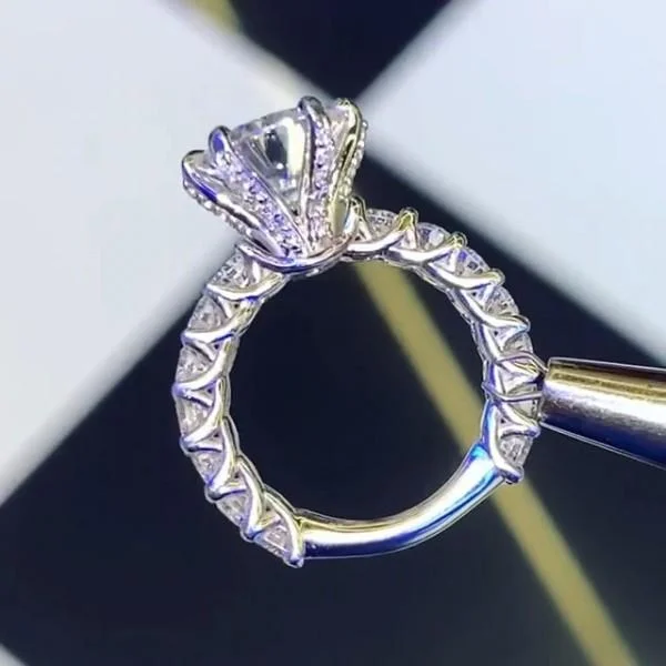 Round Cut 6 Prong Half Eternity Engagement Ring