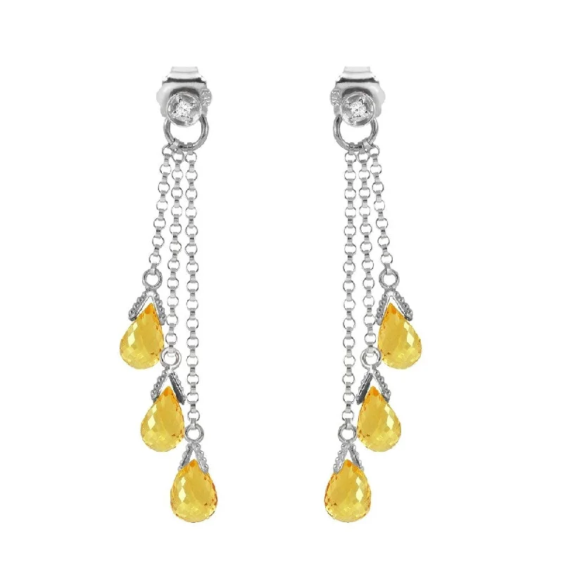 14K Solid White Gold Chandelier Earrings withDiamonds & Citrines