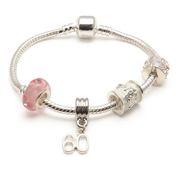 Age 60 'Pink Parfait' Silver Sparkle Charm Bead Bracelet