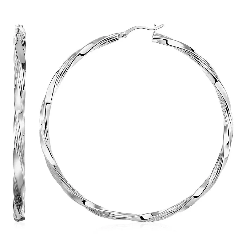 Square Profile Twisted Hoop Earrings in Sterling Silver