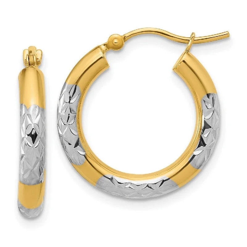 Curata 10k Yellow Gold Rhodium Sparkle Cut Hoop Earrings - 20x20mm