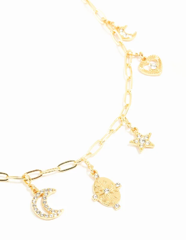 Gold Plated Celestial Charm Necklace